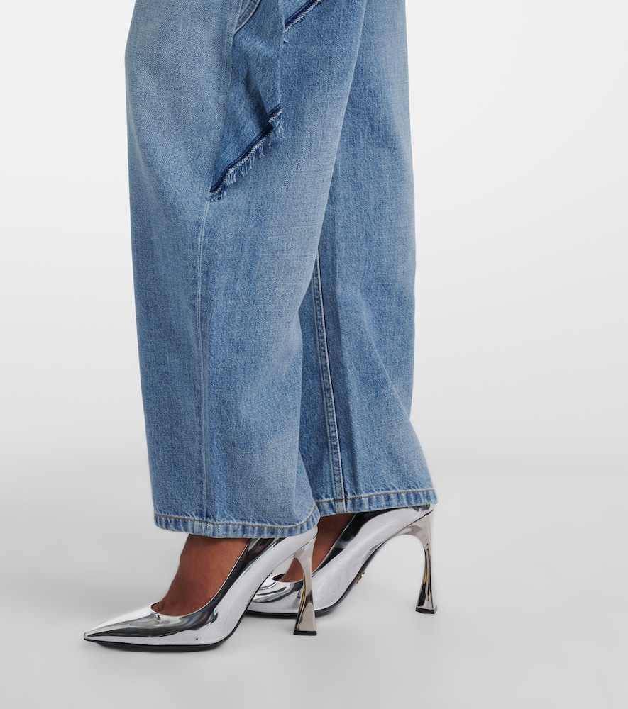 Paneled barrel-leg jeans