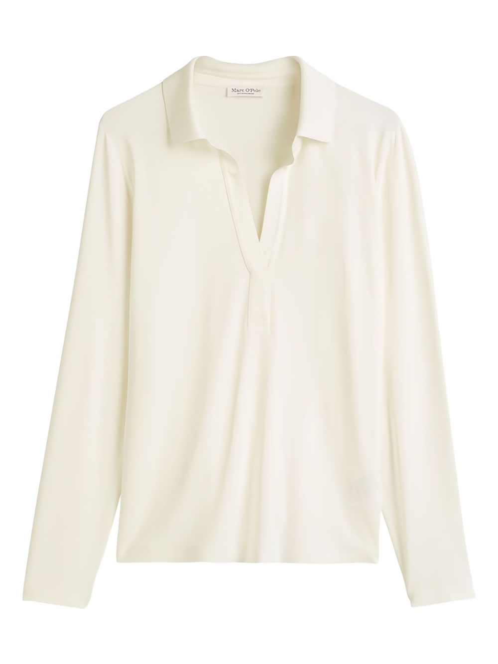 Polo-collar long-sleeve top - White