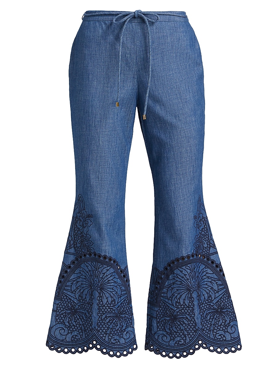 Women's Coco Embroidered Cotton Flared Pants - Railway Blue