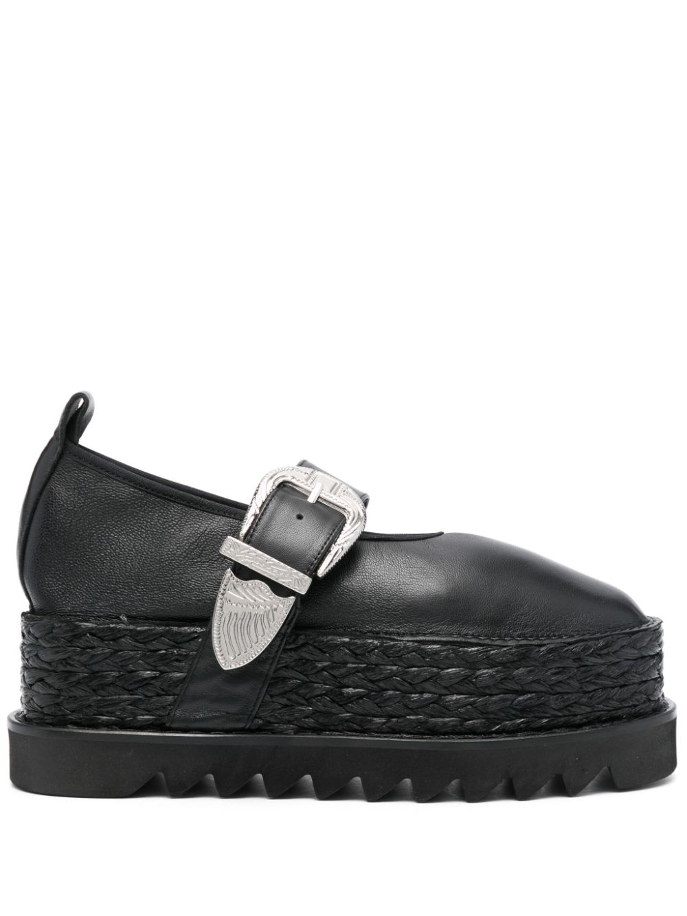 70mm platform heel ballerina shoes - AJ1314 - BLACK SOFT LEATHER