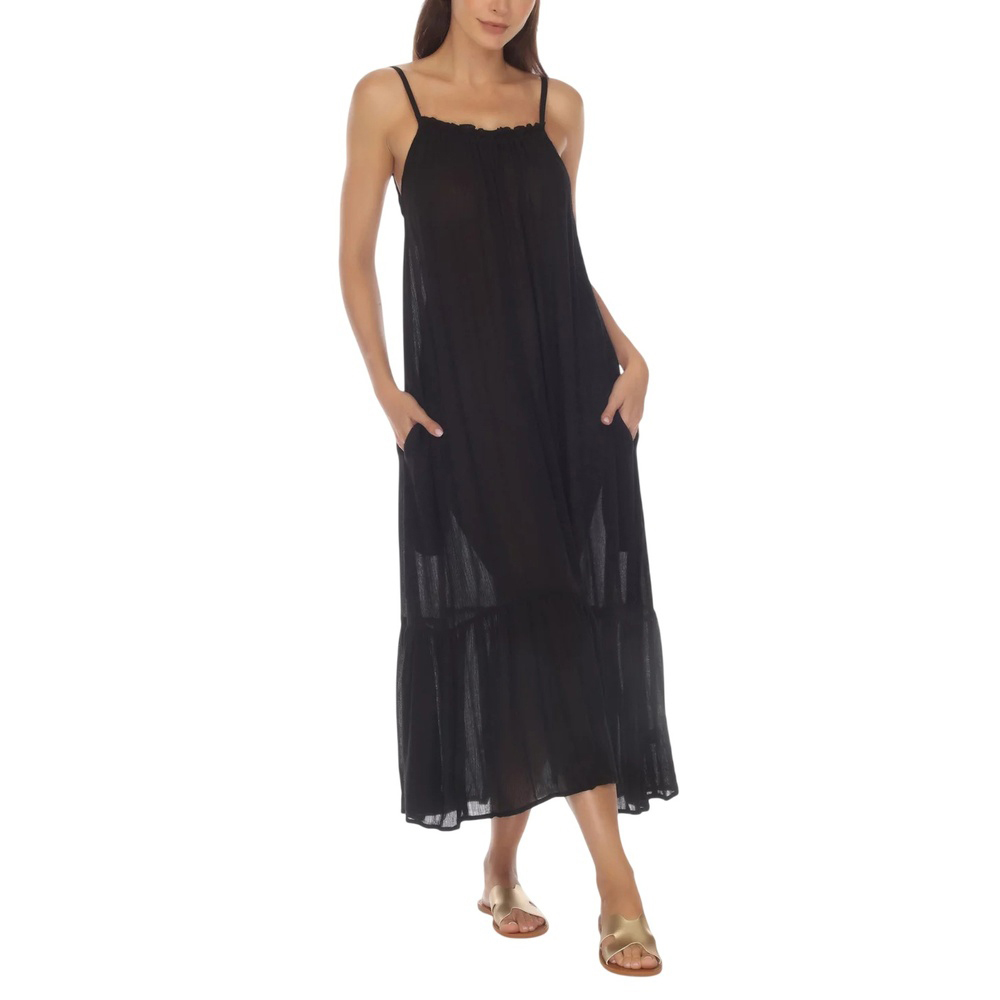 Black Ruffle-trim Maxi Dress Cover-up
