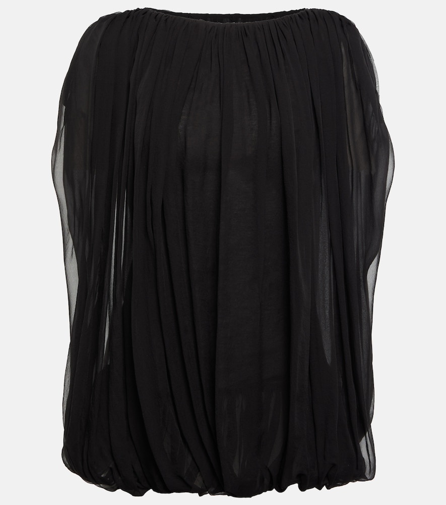Gathered silk chiffon top