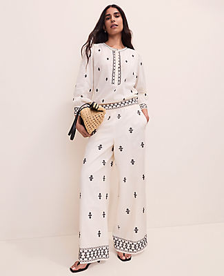 Ann Taylor The Petite Embroidered Easy Palazzo Pant