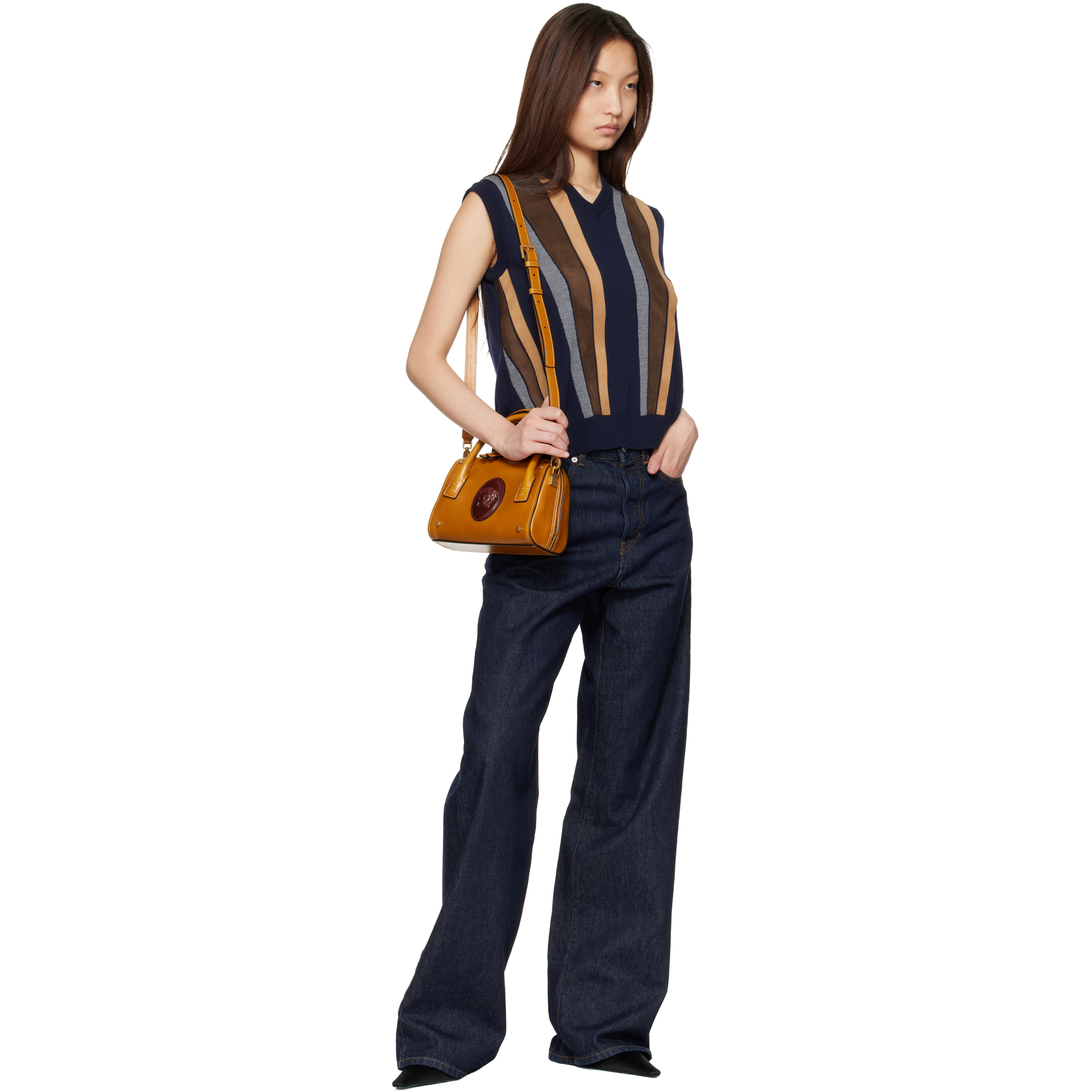 Tan Roomy Small Leather Boston Bag
