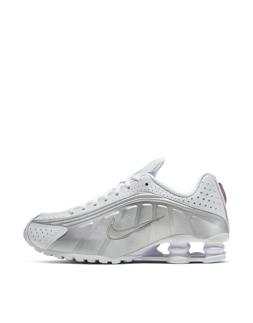 Shox R4 sneakers in white and silver