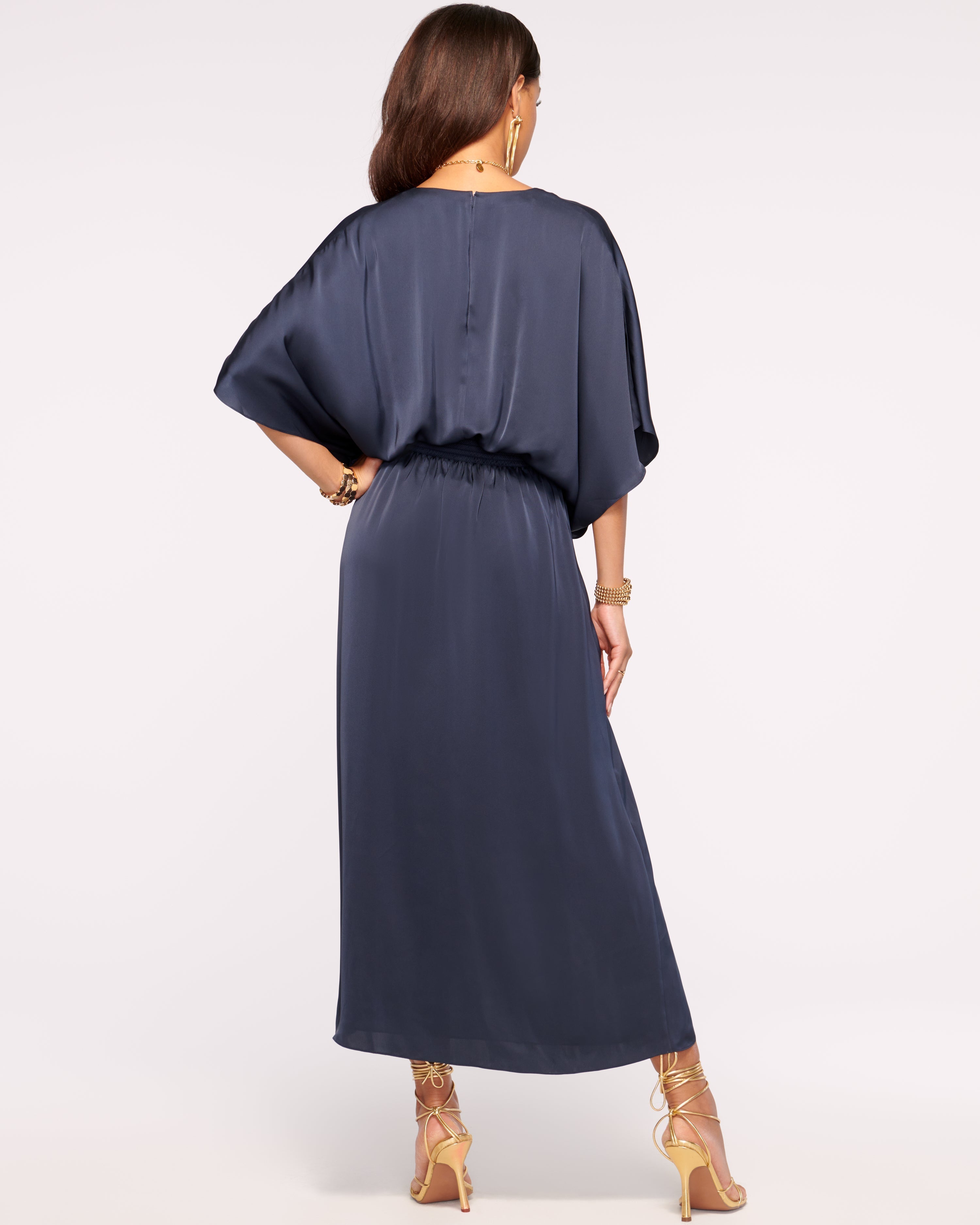 Adiel Wrap Midi Dress in Navy