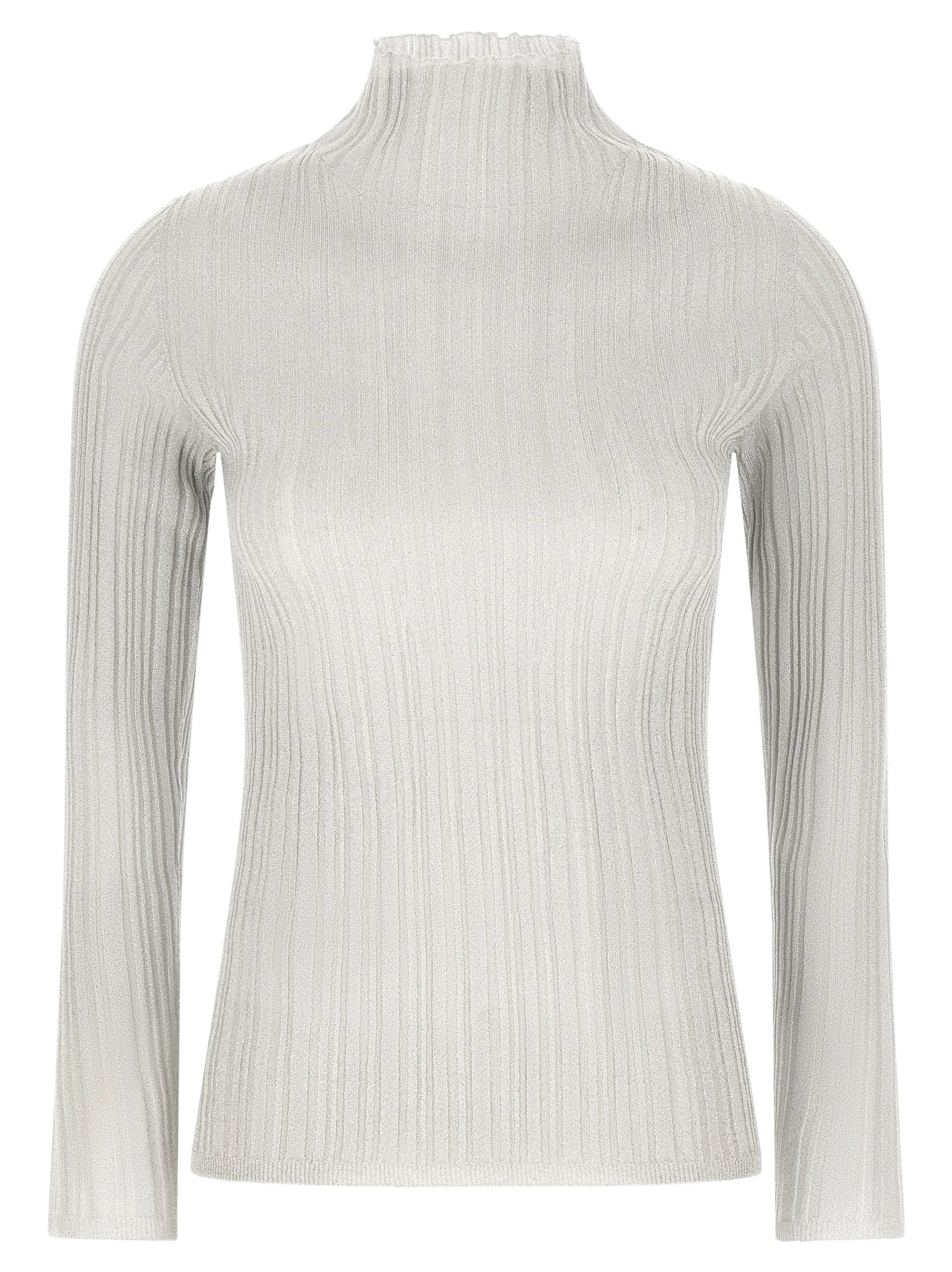 Lamé Ribbed Sweater — Pearl Gray