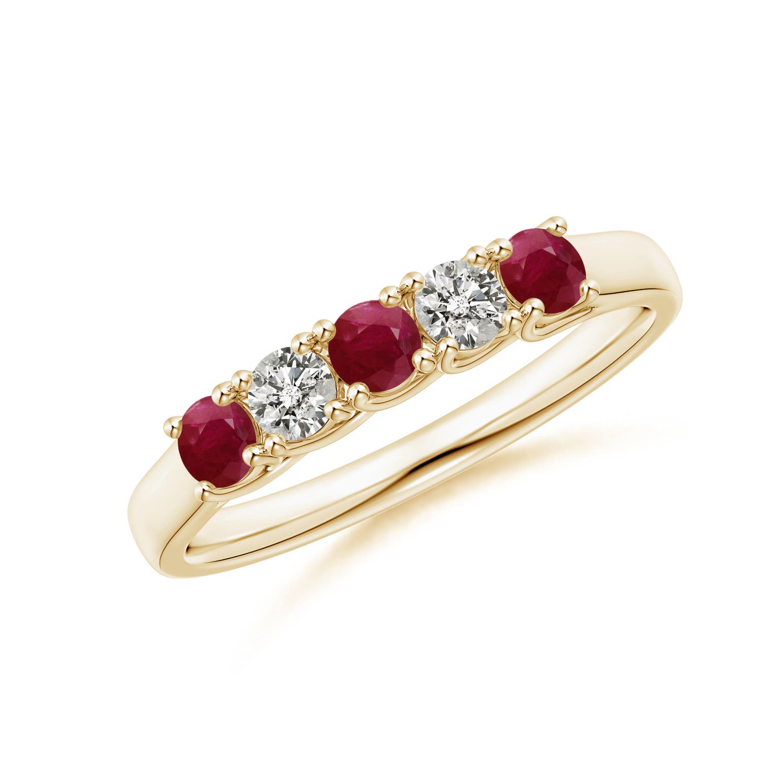 Angara 0.33 Carat Half Eternity Five Stone Ruby and Diamond Wedding Band in 18K Yellow Gold