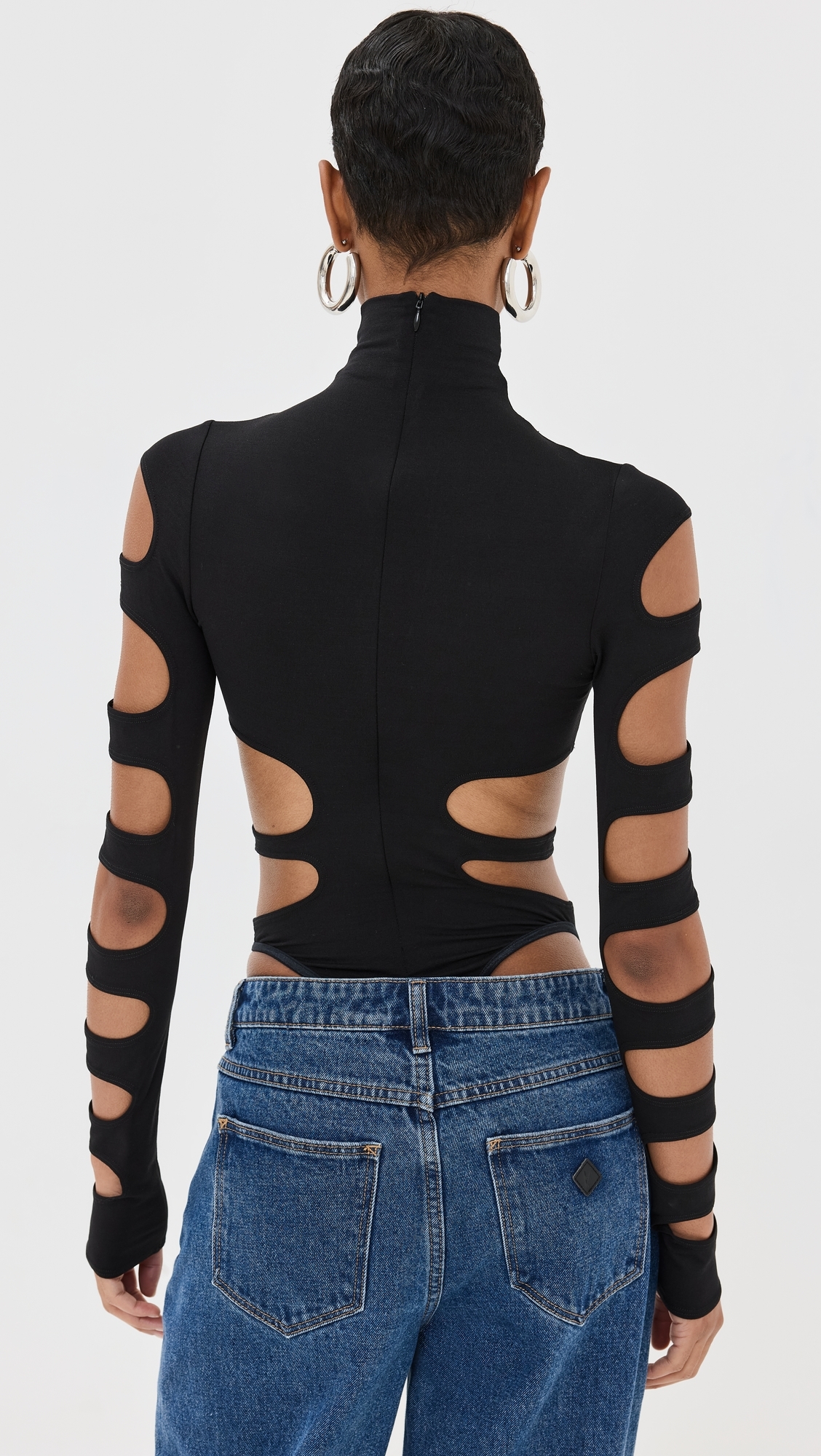 Mock Neck Bodysuit with Cut Out Details Black