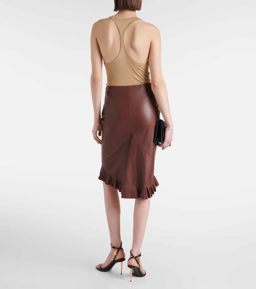 Ruffled leather midi skirt