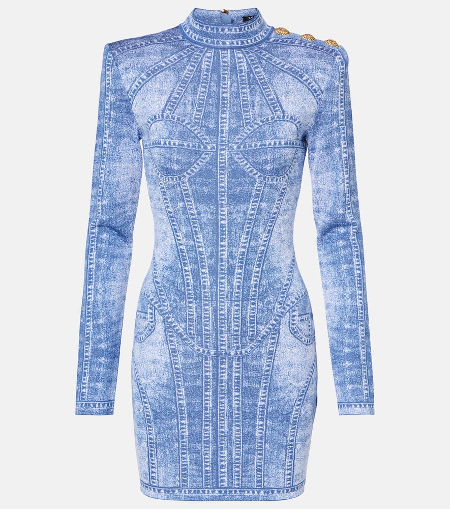 Trompe l'ail jacquard minidress