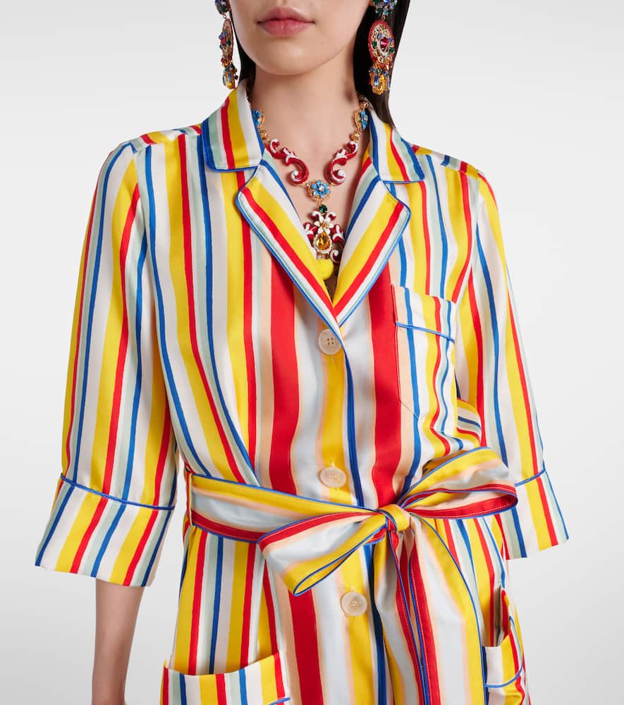 Belted striped silk shirt dress