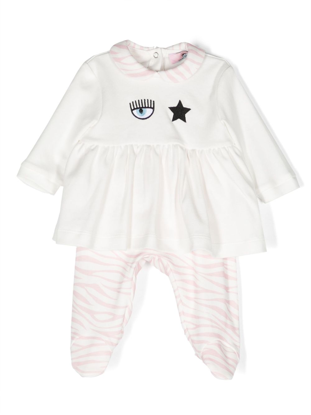 Zebra-print cotton pajama set - White