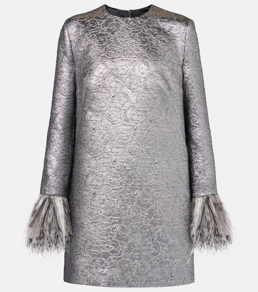 Feather-trimmed lamé minidress