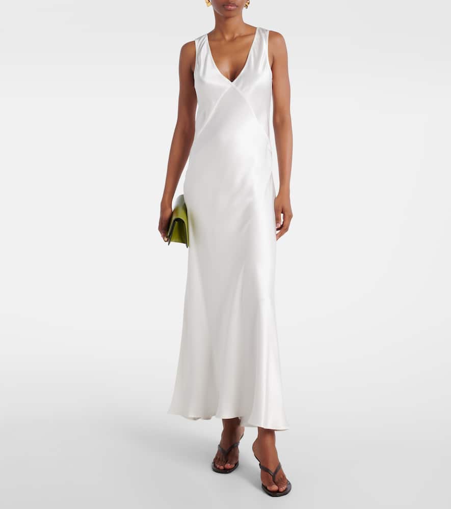 Asceno Bordeaux silk satin slip dress