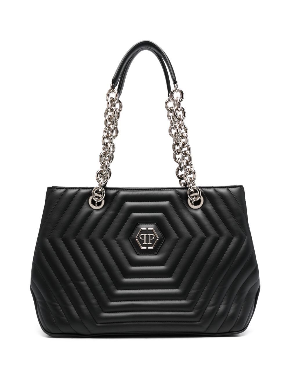 Hexagon quilted leather shoulder bag - Black