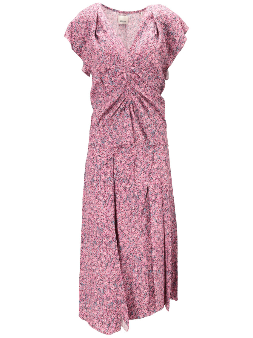 Isabel Marant - midi dress ruched floral pattern v neck