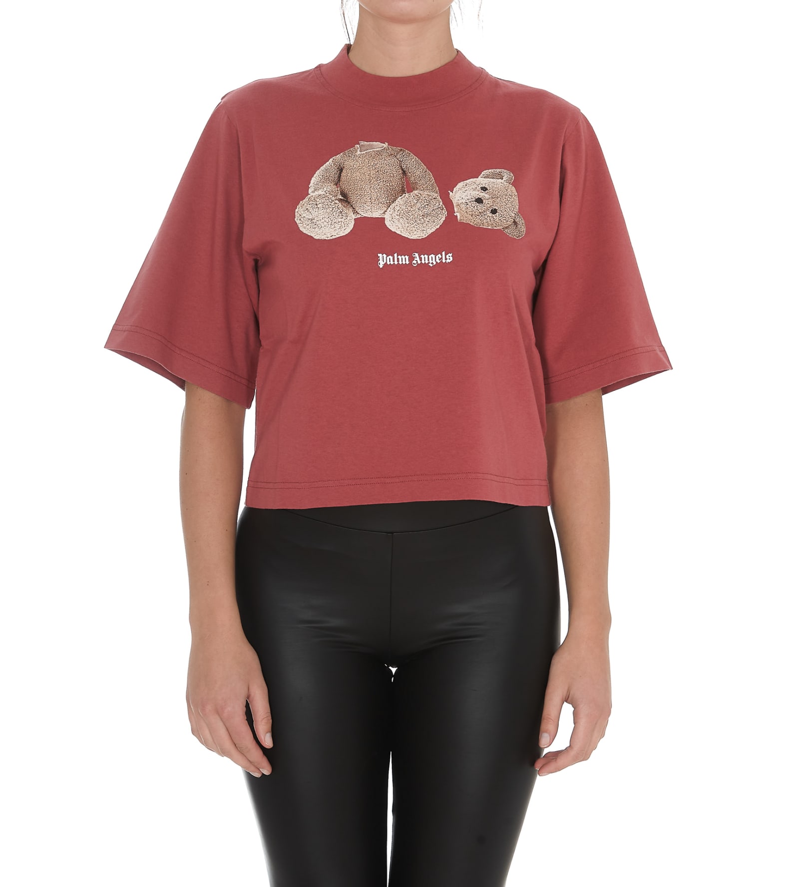 Bear-print cropped T-shirt