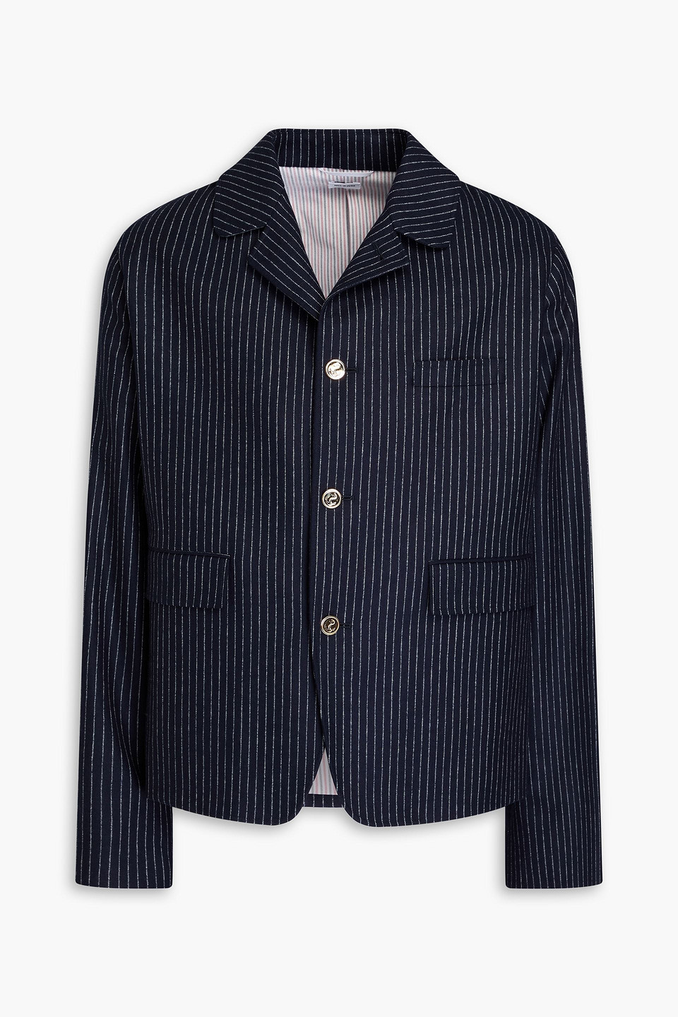 Pinstriped wool and cashmere-blend flannel jacket - Blue - 0