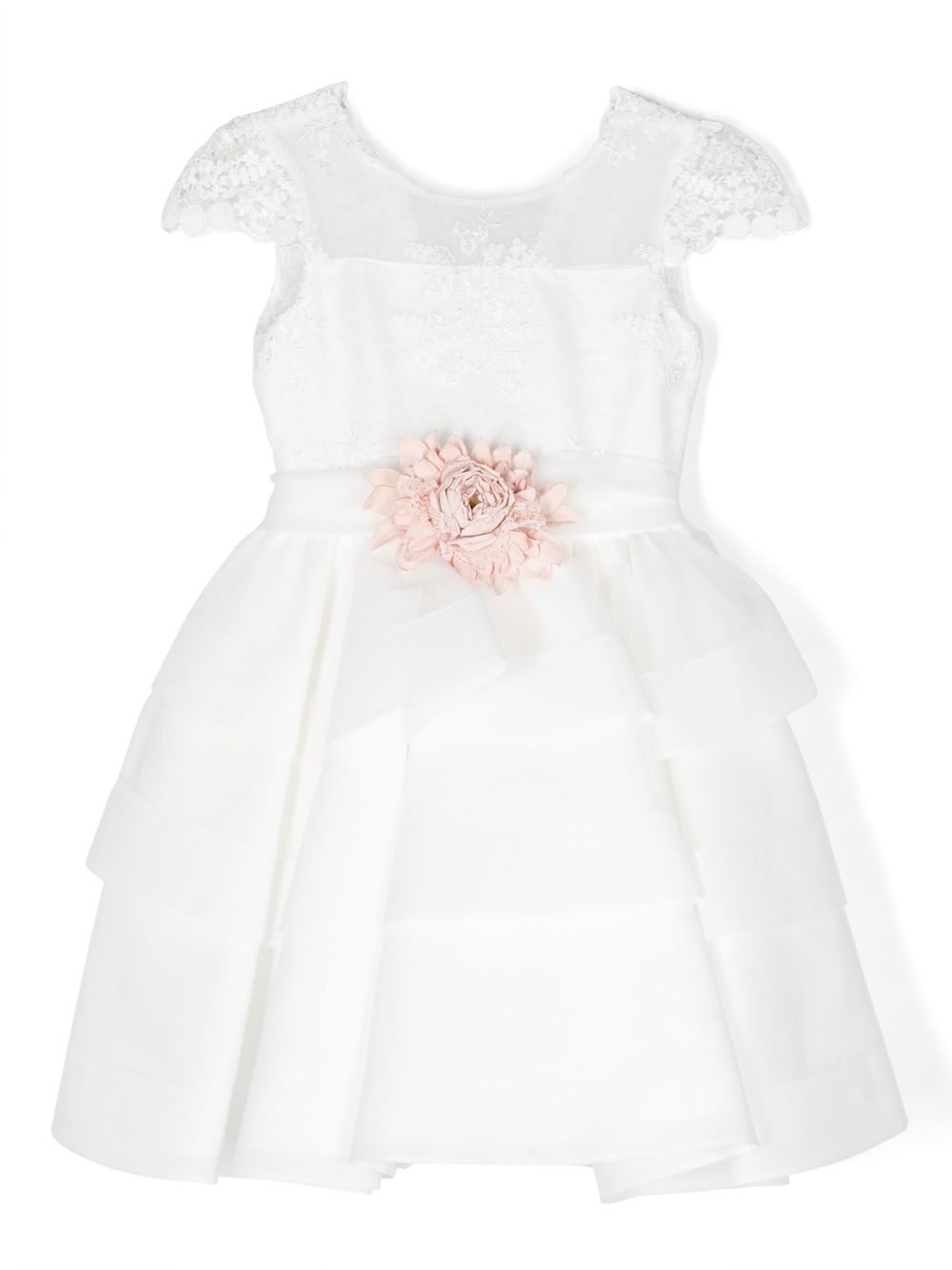 Floral-applique tulle dress - White