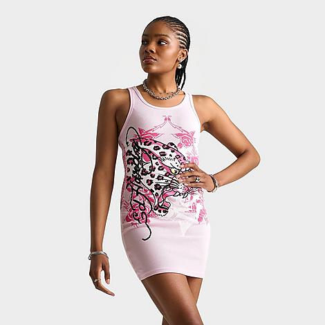 Women's Flame Skull Rib Tank Dress in Pink Ballerina