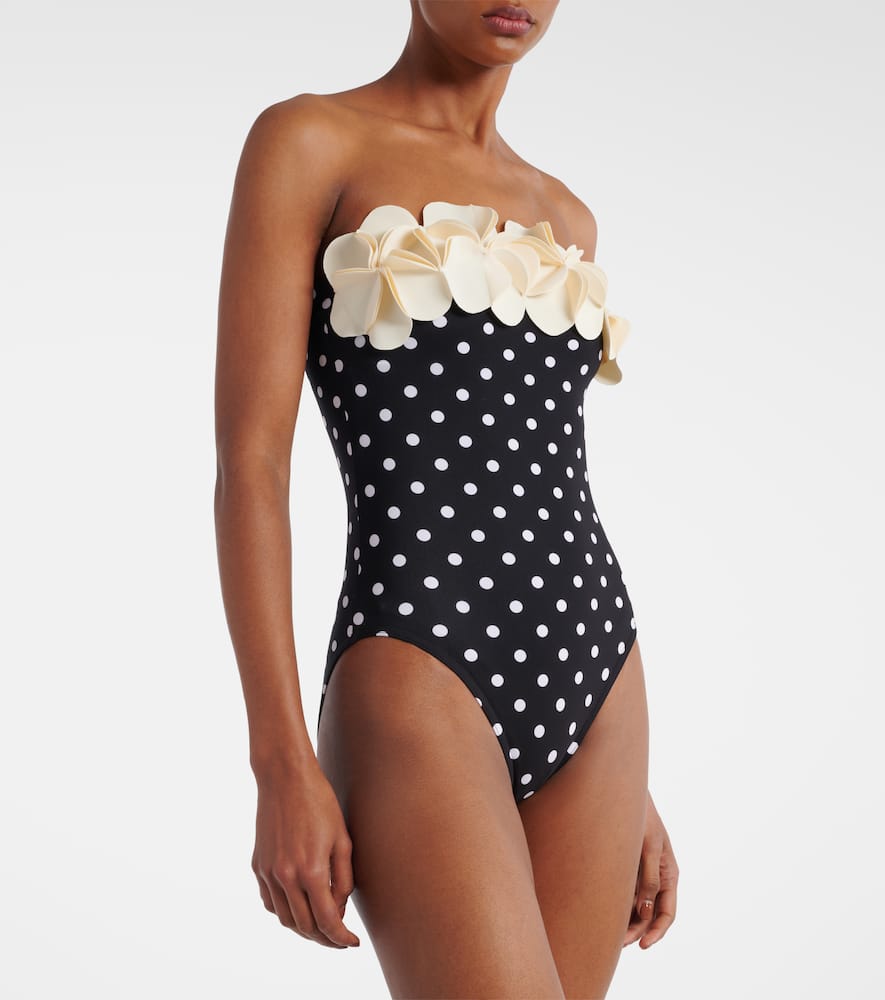 Floral-appliqué polka-dot swimsuit