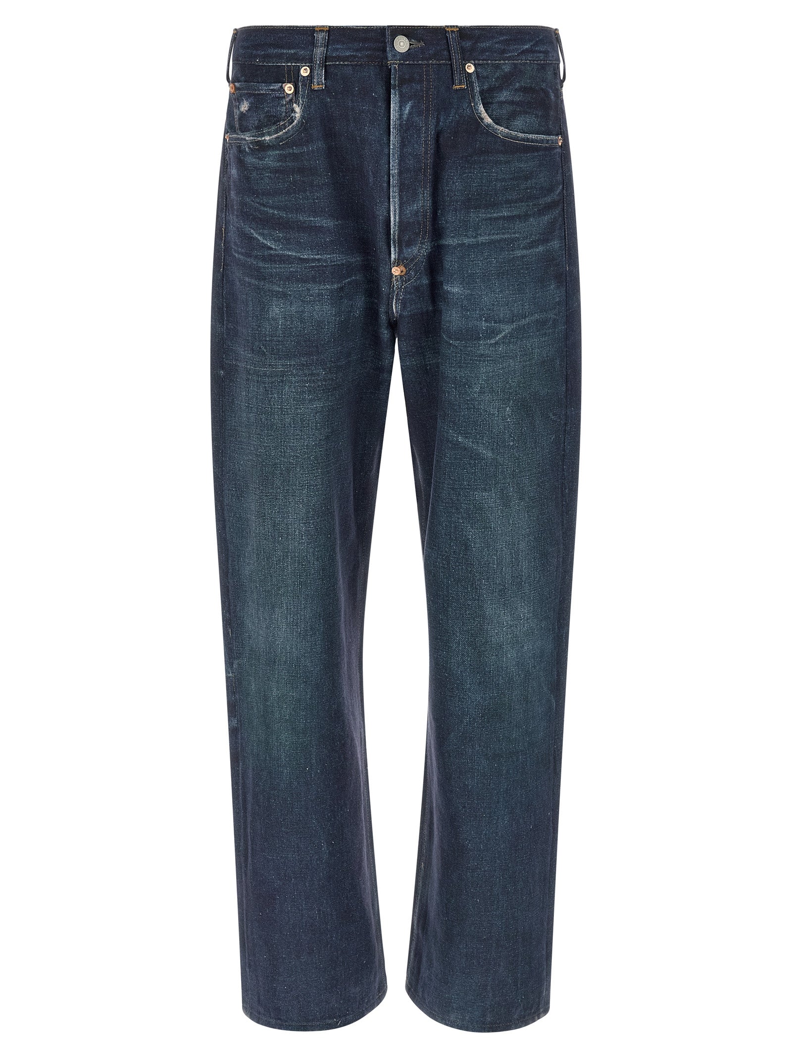 Linen-Cotton Blend Jeans — Blue