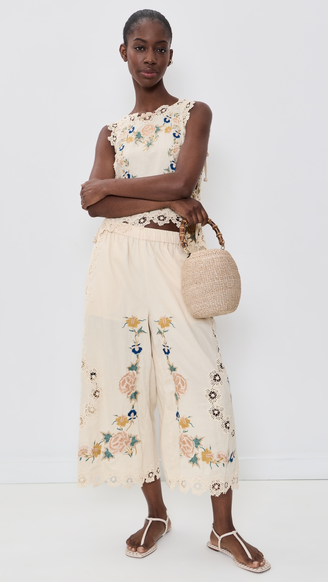 Adonna Embroidered Pants Cream