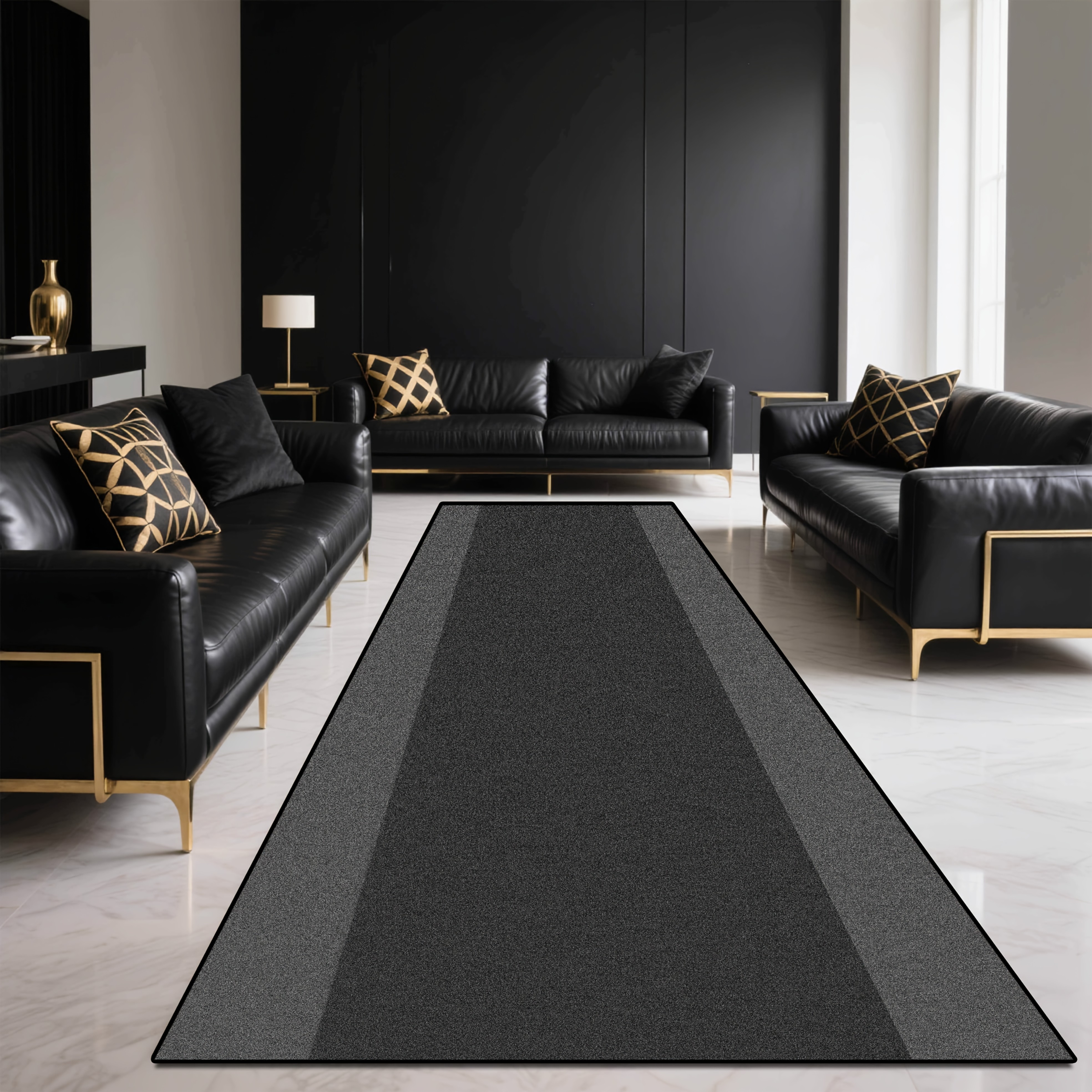 TEMU Modern Black & Gray Geometric Runner Mat - Machine Washable, Durable Polyester, Rectangular Room, Hallway, Or Decor, Accent, Rugs For Living