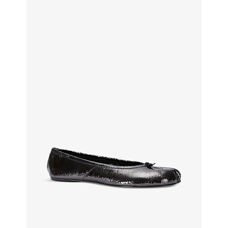 Womens Gunmetal Tabi Split-toe Patent-leather Ballet Flats