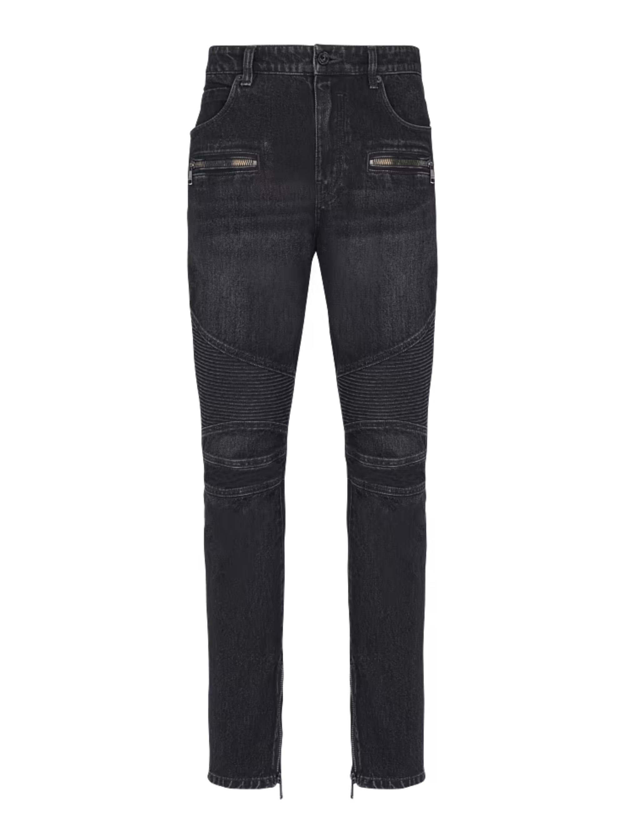 Biker Zip-detail Cotton Jeans