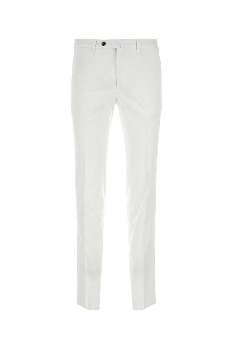 White Stretch Cotton Blend Silkochino Pant