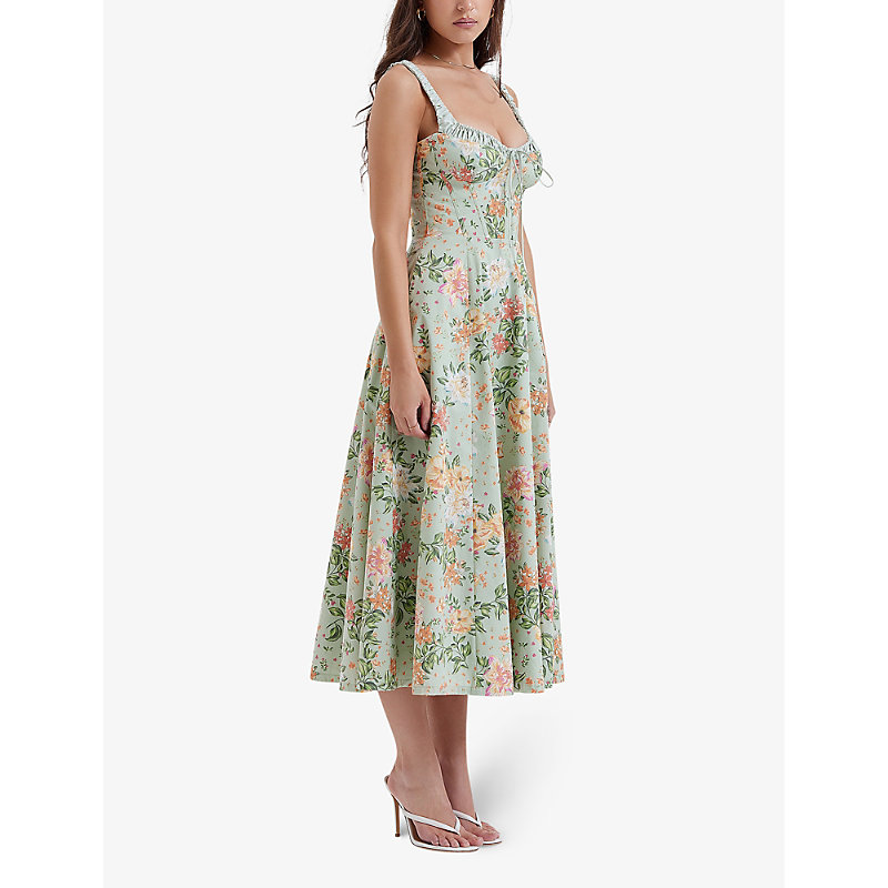 Womens Light Jade Sabrina Floral-print Cotton-blend Midi Dress L+