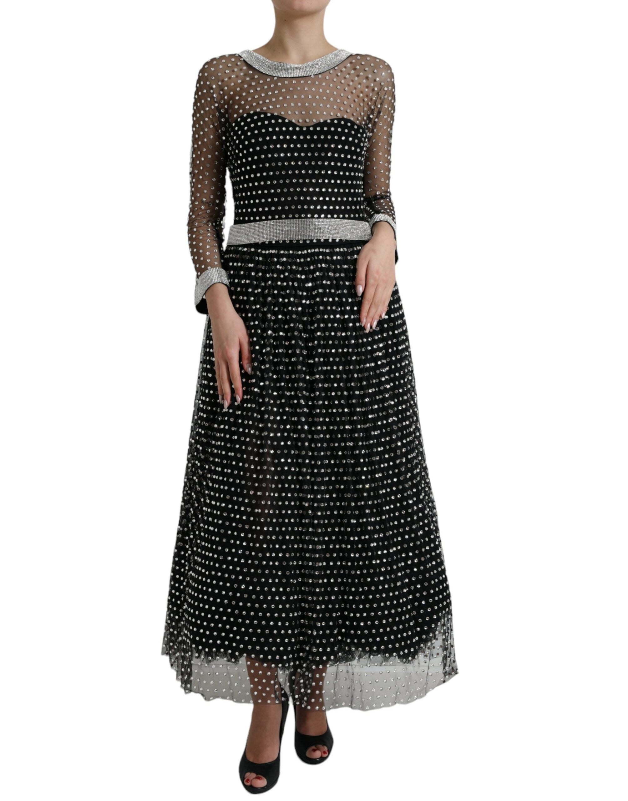 Crystal-Embellished Nylon Dress — Black