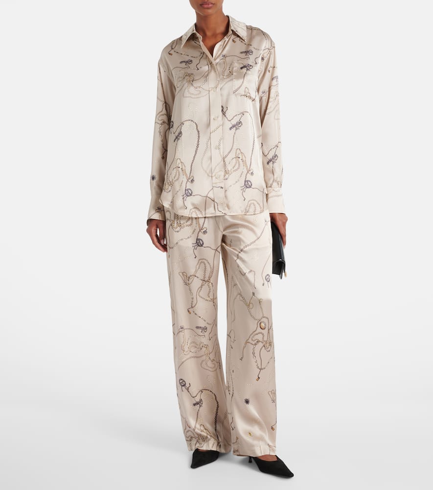 Printed silk satin pajama pants