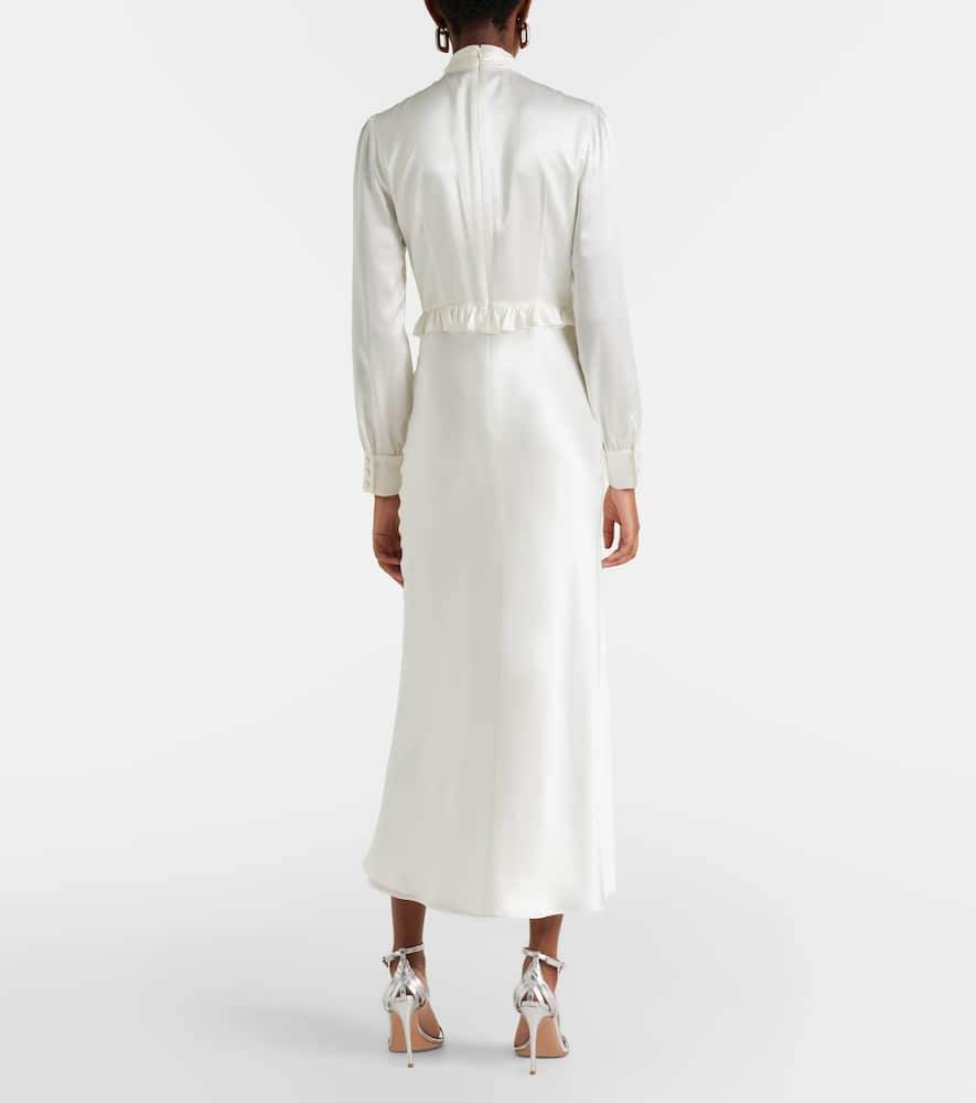 Bow-detail ruffled silk satin midi dress