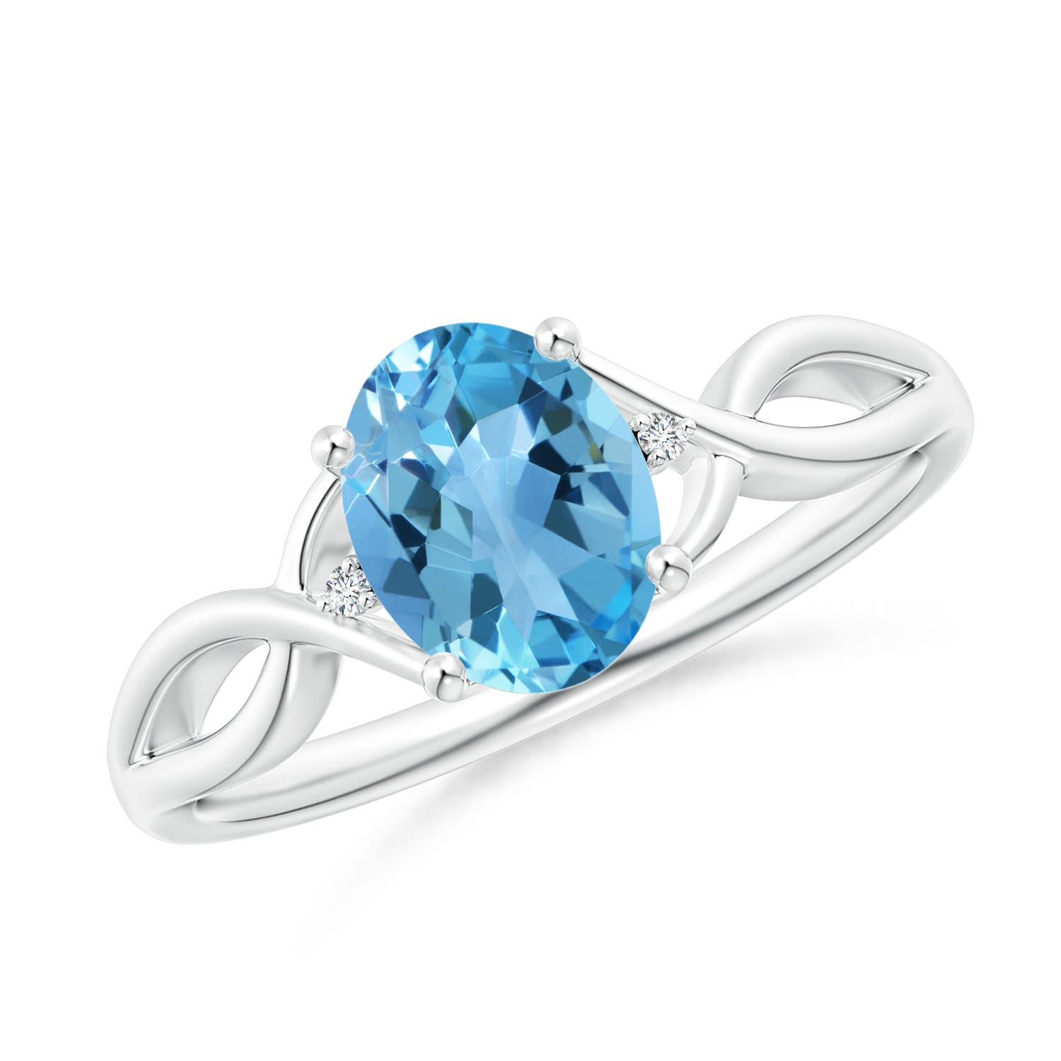 Angara 1.5 Carats Oval Swiss Blue Topaz Criss Cross Ring with Diamond Accents in Platinum