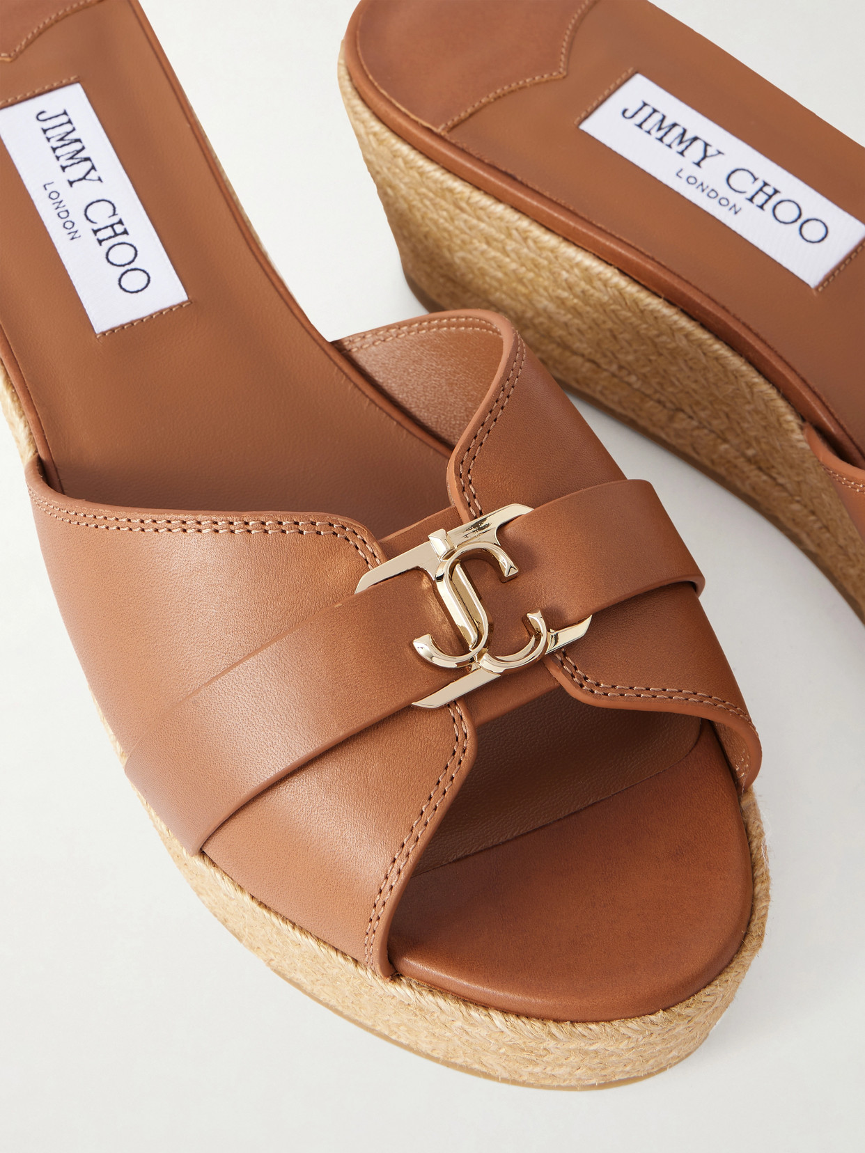 Leda Logo-embellished Leather Platform Espadrilles - Brown
