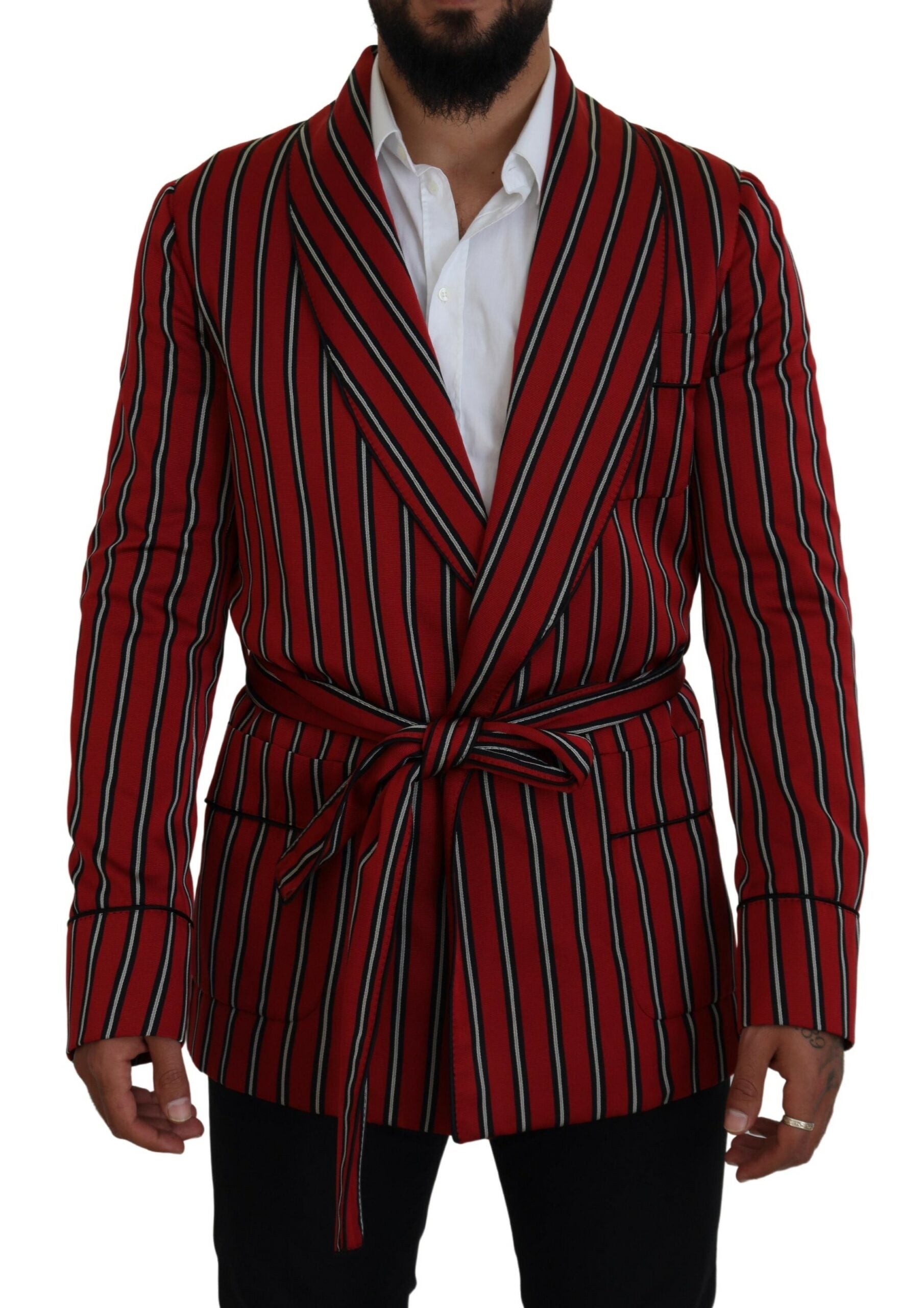 Red Striped Silk-Lined Blazer — Red