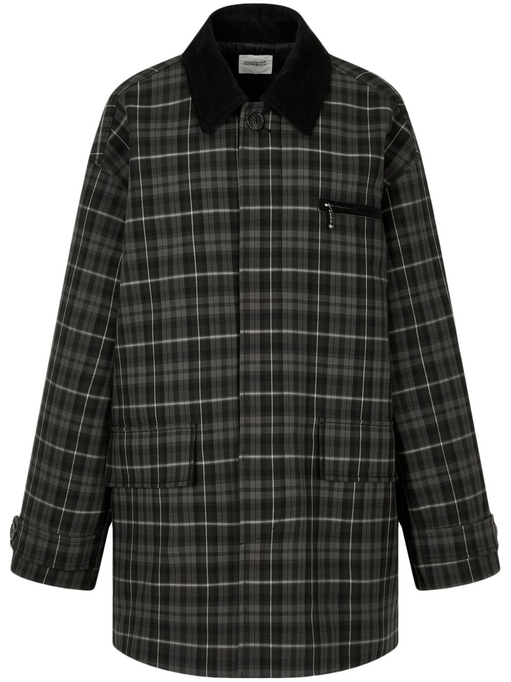 Tartan check-pattern single-breasted coat - Black