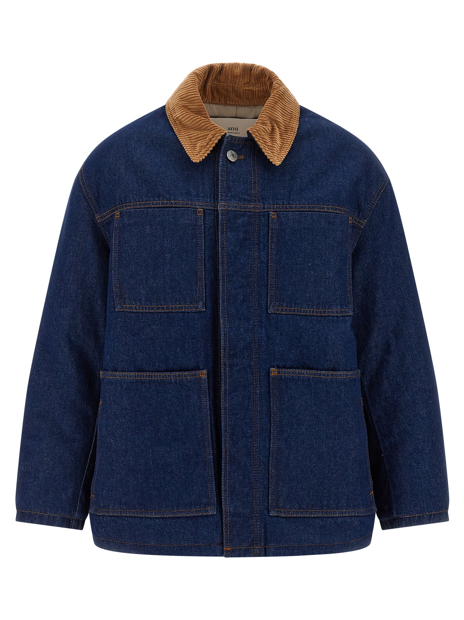 Cotton Denim Worker Jacket — Blue