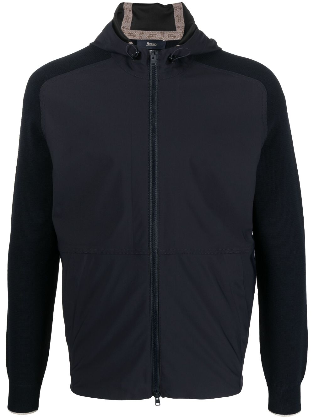 Panelled zip-up hooded jacket - Blue