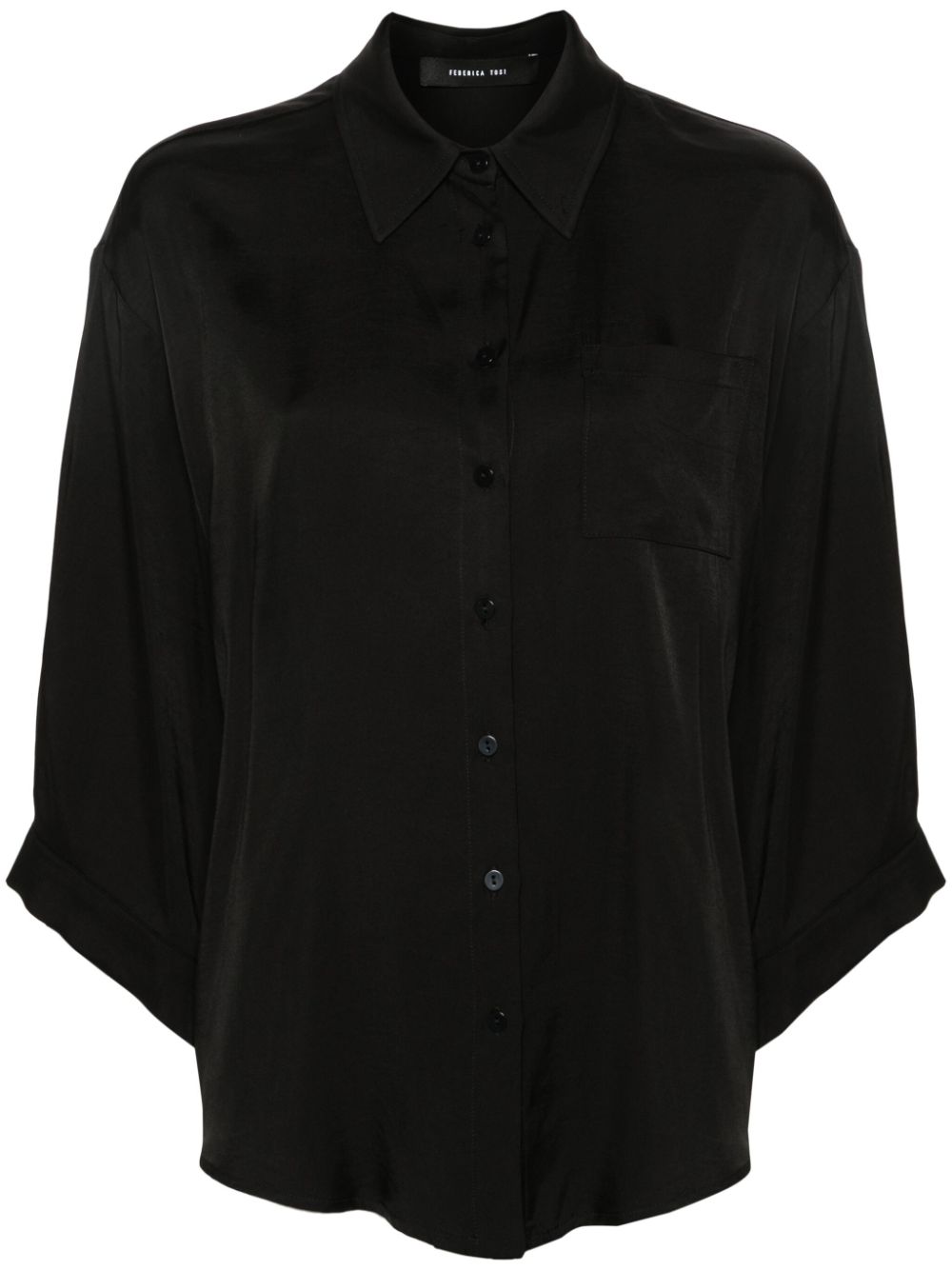 Box-pleat-detail twill shirt - Black