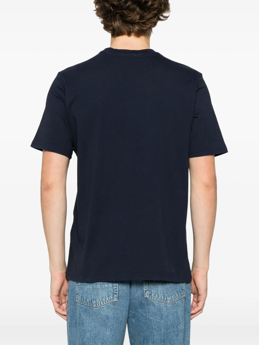 Blue Round Neck T-shirt With Logo Embroidered On The Front In Cotton Man