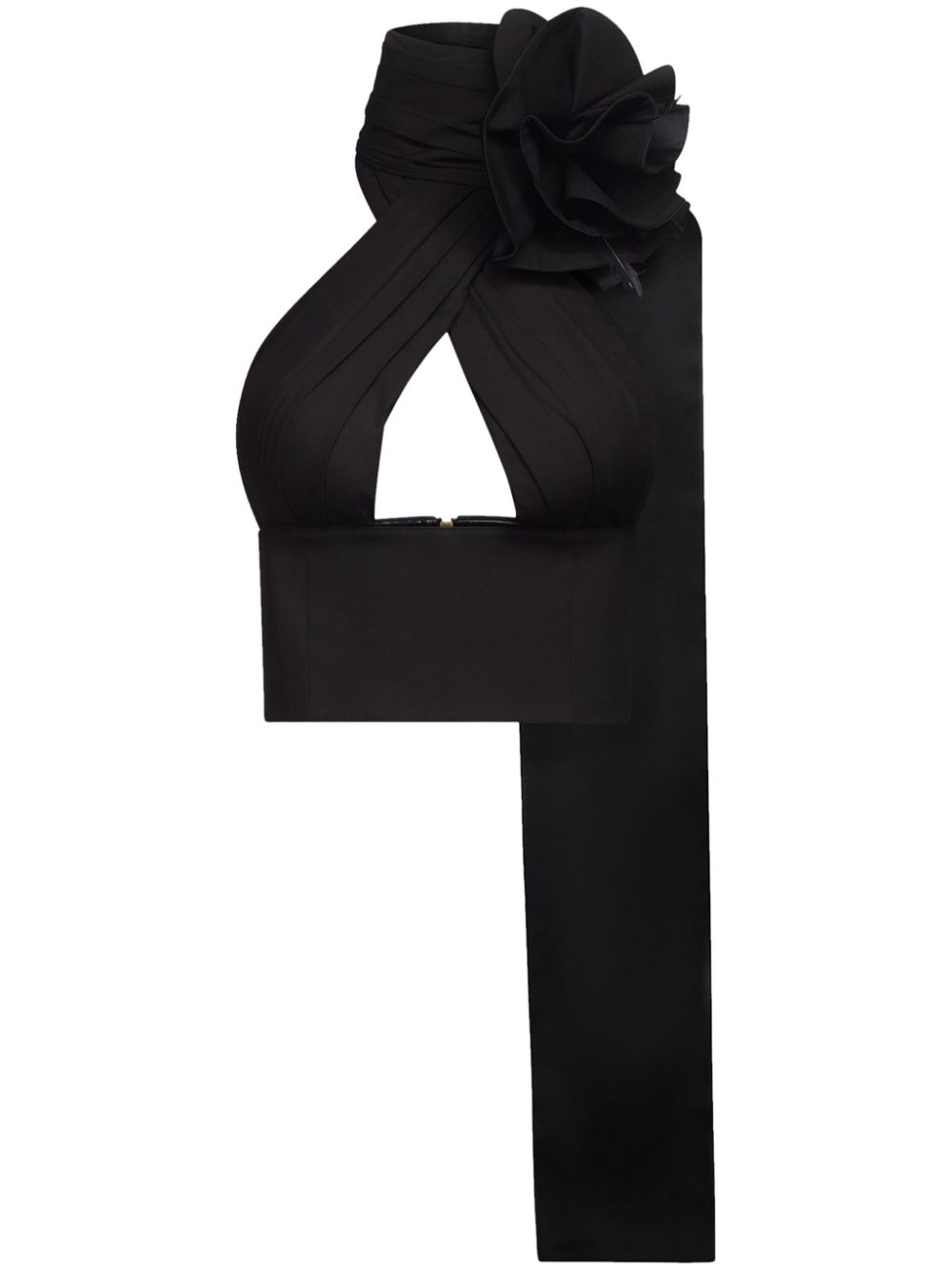 Flower Corsage halter top - Black