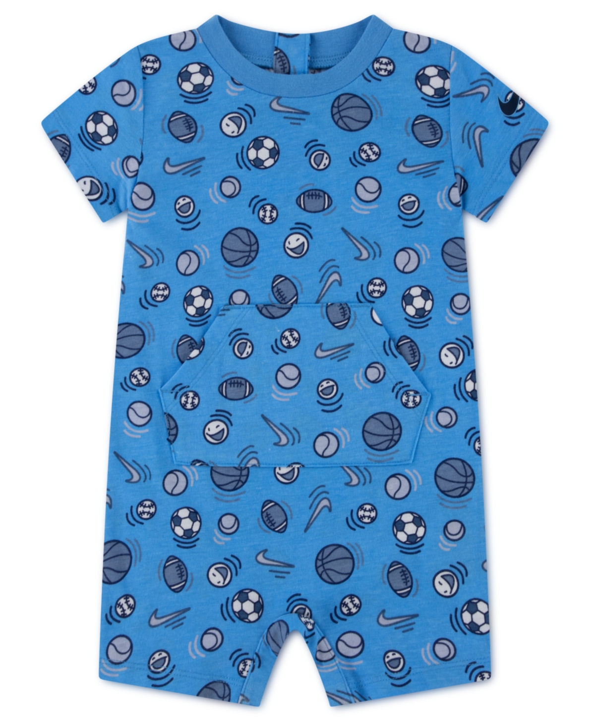 Baby Boys' Sport Ball Crewneck Printed Romper - University Blue