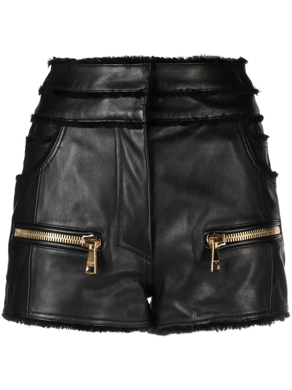 Mid-rise leather shorts - Black