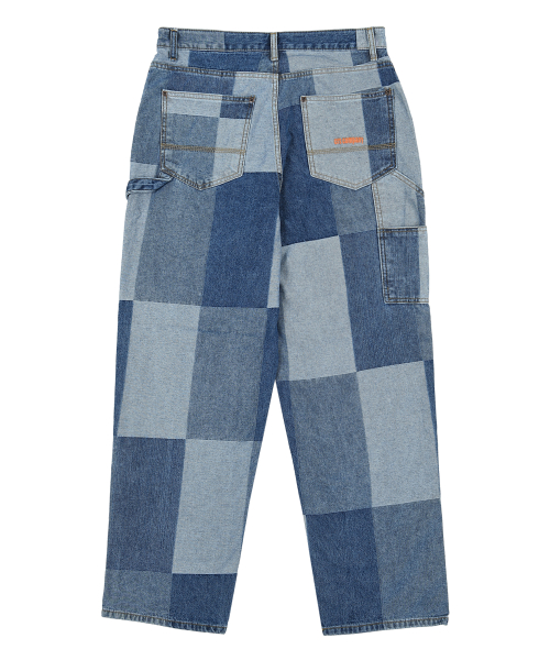 Jacquard Patchwork Double Knee Pants_Blue