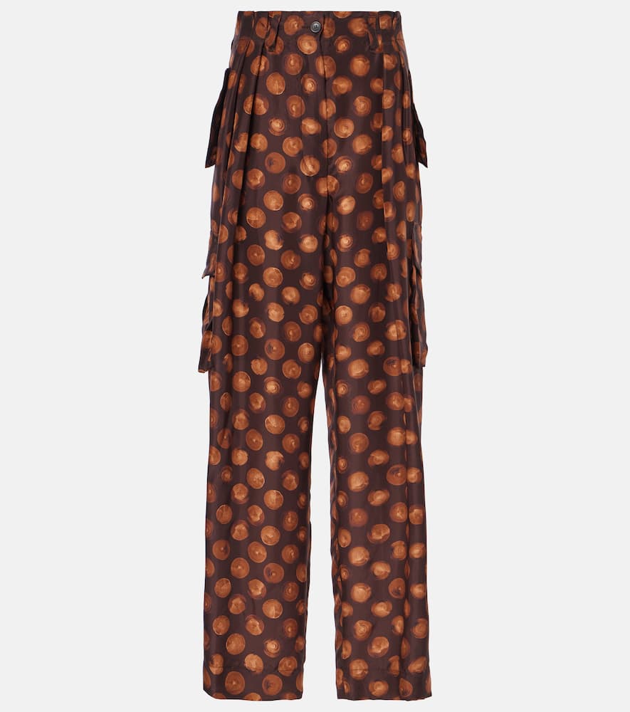 Printed silk cargo pants
