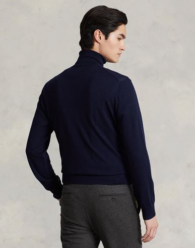 Washable Wool Turtleneck Sweater Man Turtleneck Midnight blue